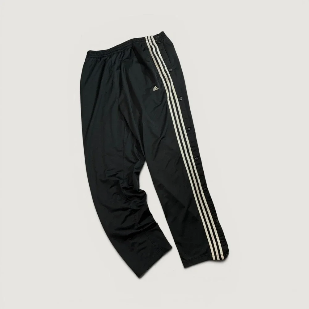 Adidas Track Pants Mens XL Black Adibreak Snap Button Side Stripe Vintage